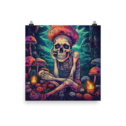 Thought-Provoking Skeleton & Mushroom Poster - Waywardthird - Poster