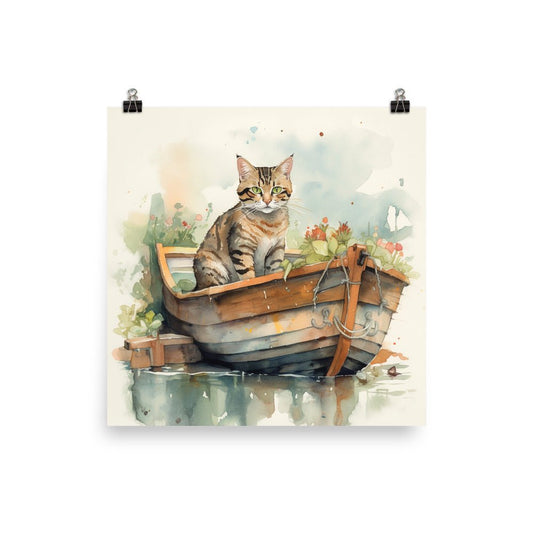Watercolor Cat on a boat - Waywardthird -
